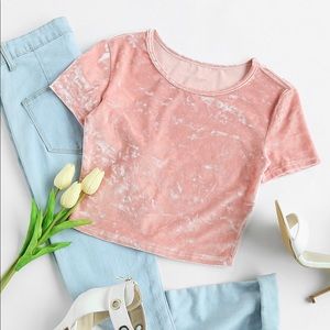 Pink Crushed Velvet Crop Top